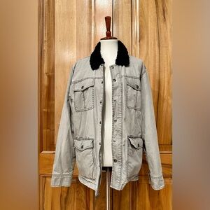 VTG Rip Curl Sherpa & Distressed Canvas Utility/Field Jacket Black/Gray Y2K EUC